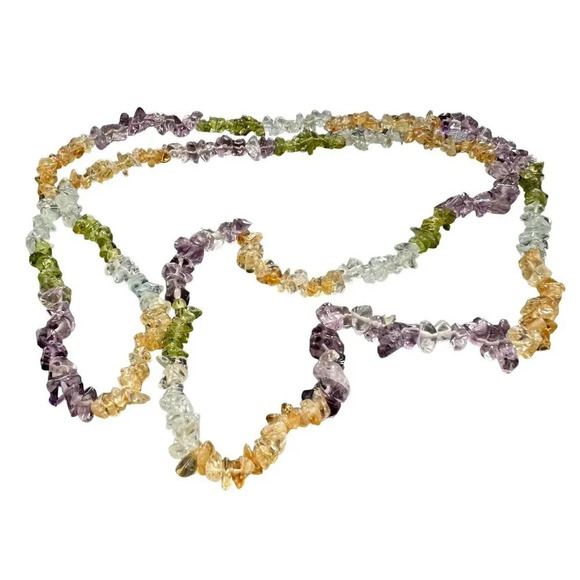 Aquamarine Citrine Peridot Amethyst Semi-Precious Gemstone Nugget Bead Necklace - Picture 4 of 7